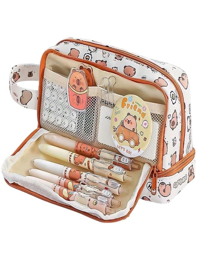 HAV CREATION Pencil Pouch for Girls & Boys | Large Capacity Capybara Stationery Pouch | Pencil Box for School & College | Kawaii Stationary Pouch | Gift for Kids Multicolor [Pack of 1] - Image 1